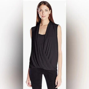 BCBGMAXAZRIA Raychel Short Sleeve Drape  Front Black Blouse Size Medium